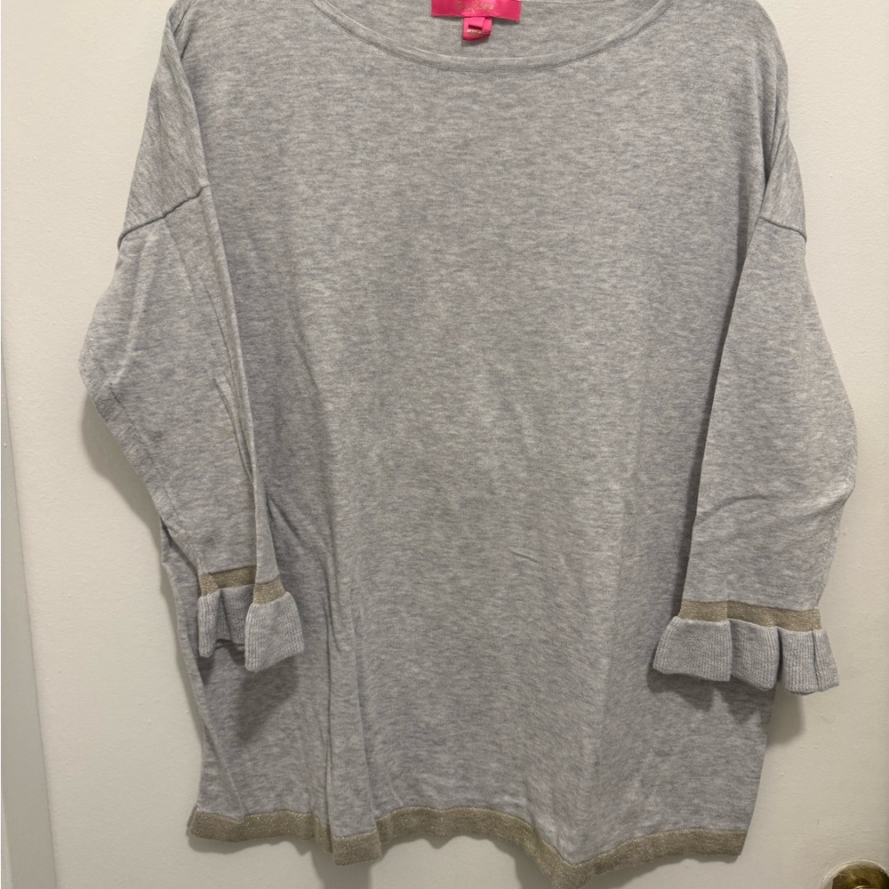 Lilly Pulitzer Light Gray Knit Top with Metallic Trim
